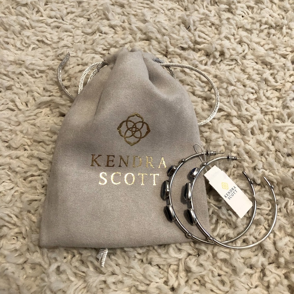 Kendr Scott Large Silver Hoops with Blue Stones